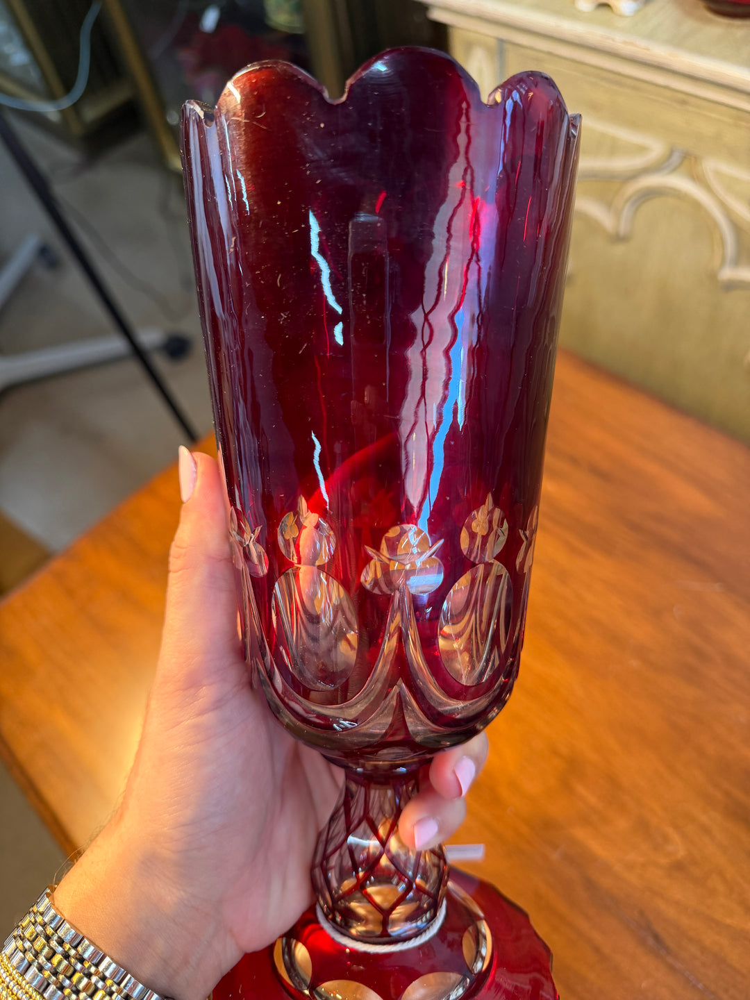 Vintage Bohemian Red Glass Vase