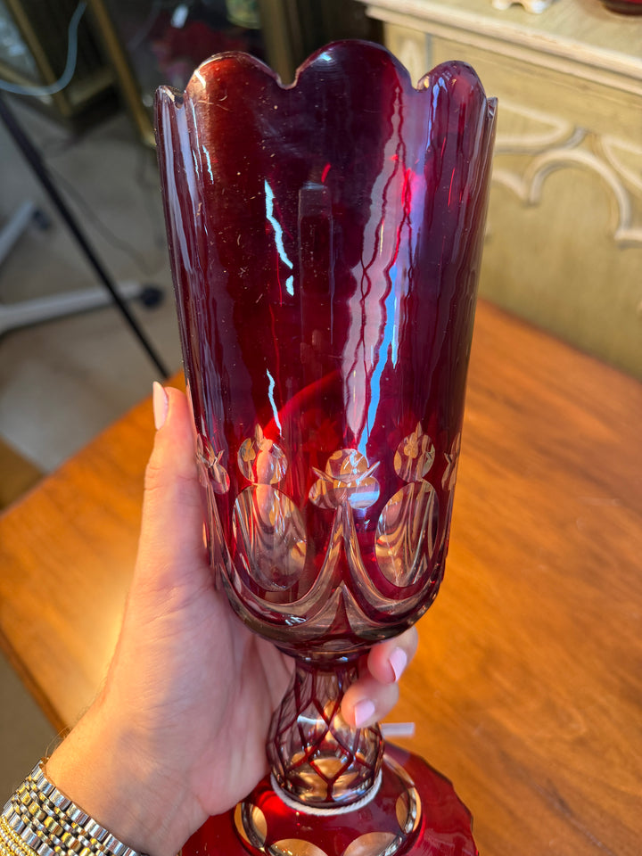 Vintage Bohemian Red Glass Vase