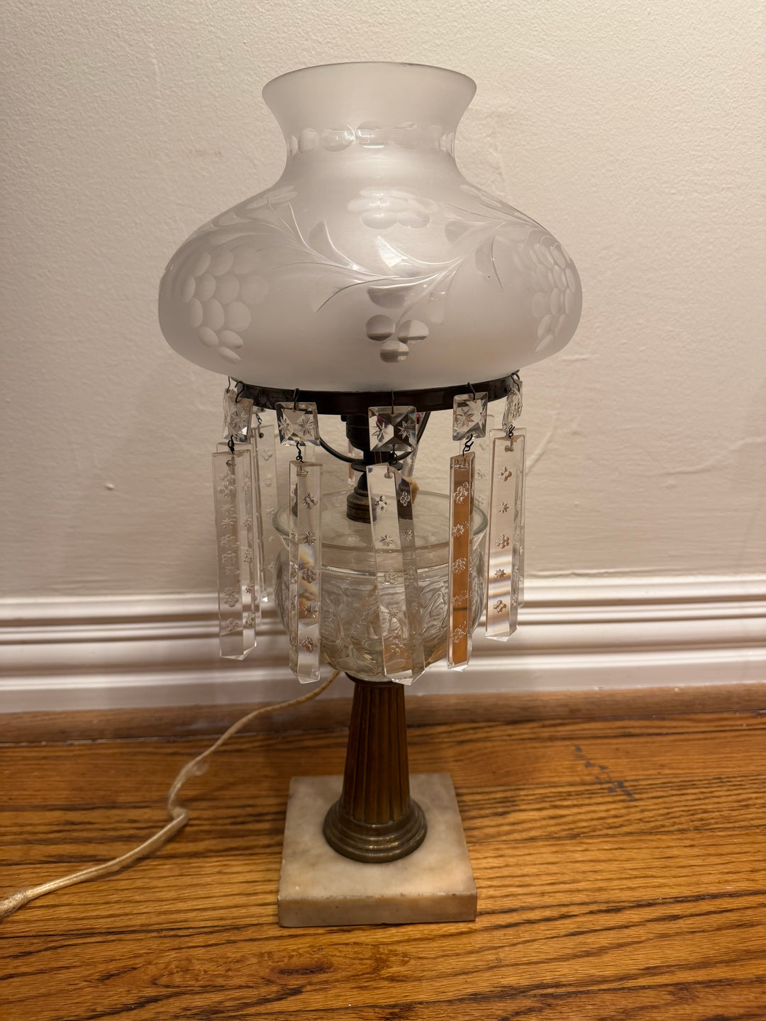 Astral Lamp with Bronze Column Base on White Marble Platform