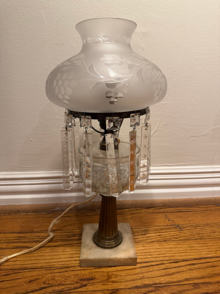 Astral Lamp with Bronze Column Base on White Marble Platform