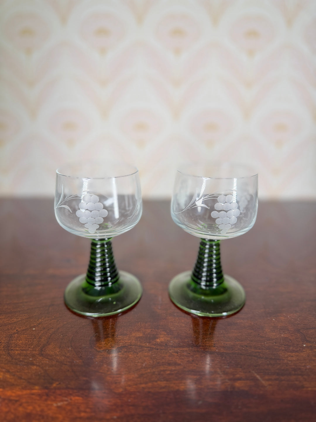 Set of 2 Small Green Vintage Glasses