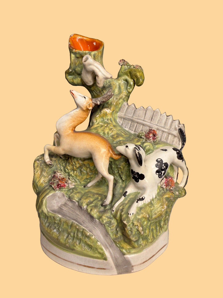 Staffordshire-Style Hunting Dogs Figural Spill Vase