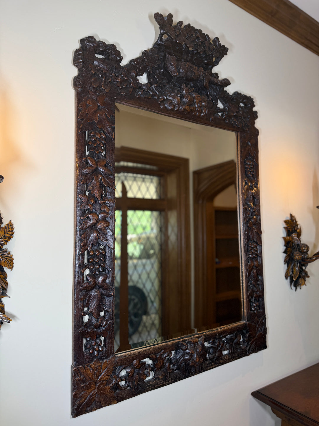 Antique Black Forest Wall Mirror