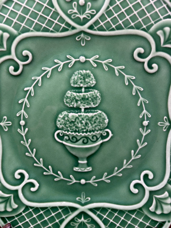 Green Hedgewood Glazed Ceramic Plate with Topiary Motif