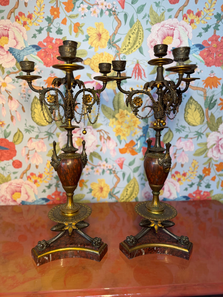 Marble Base Candelabras - Set of 2