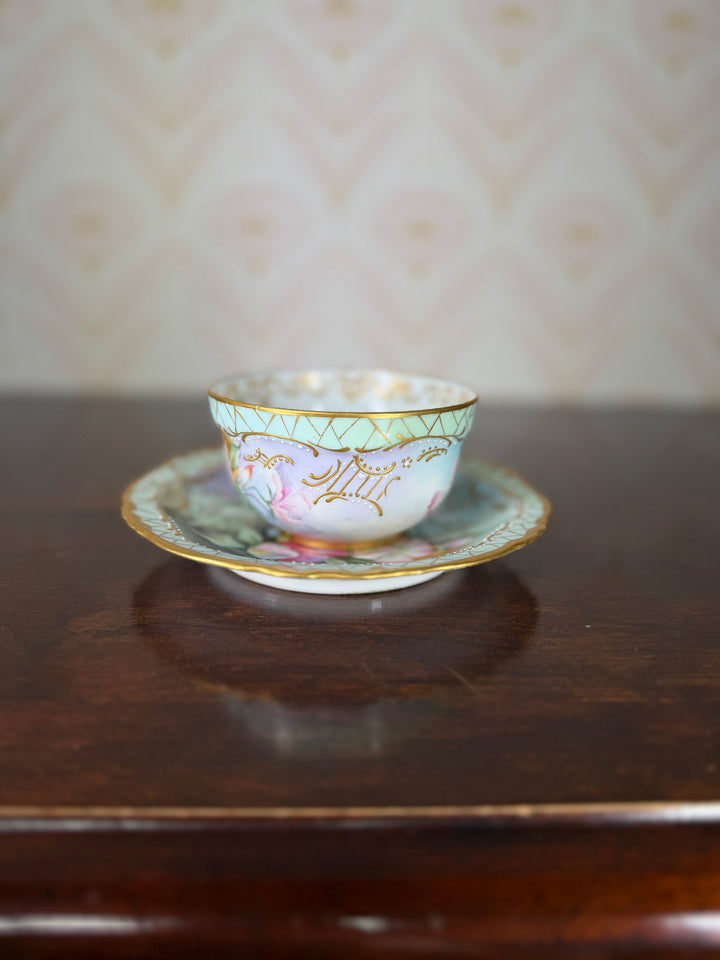 Antique Floral Limoges Teacup and Saucer