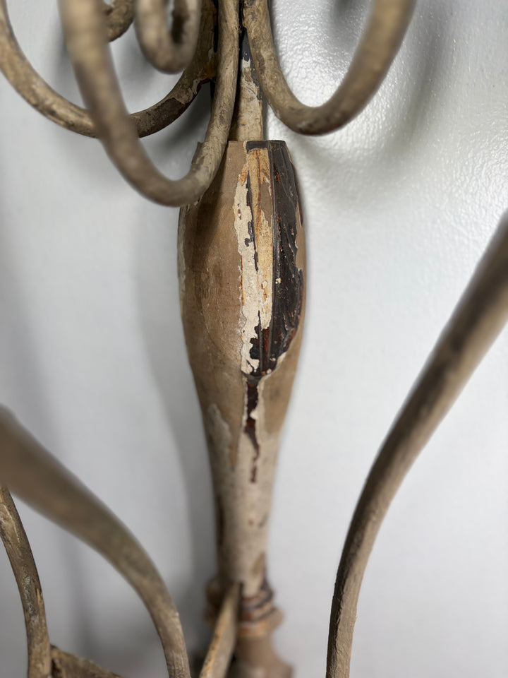 Pair of Painted Iron & Wood Three-Arm Wall Candle Sconces