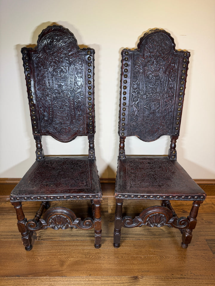 Portuguese Hand Tooled Leather Chairs