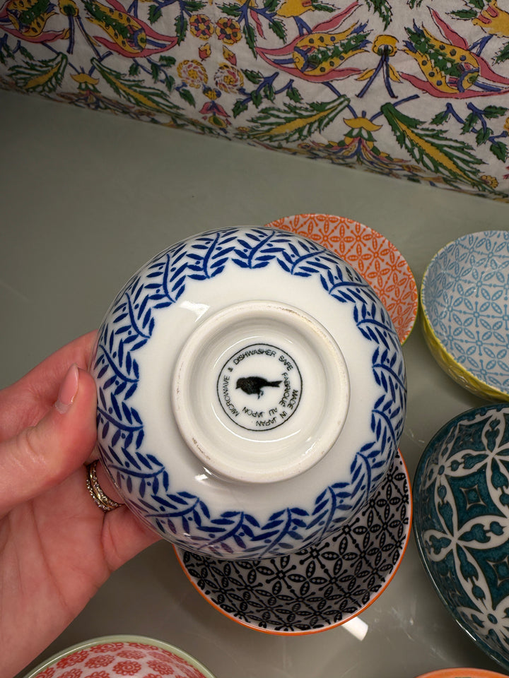 Set of 8 Colorful Patterned Ceramic Bowls