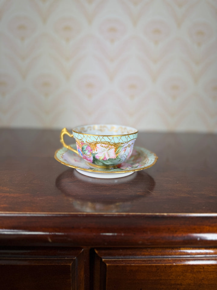 Antique Floral Limoges Teacup and Saucer