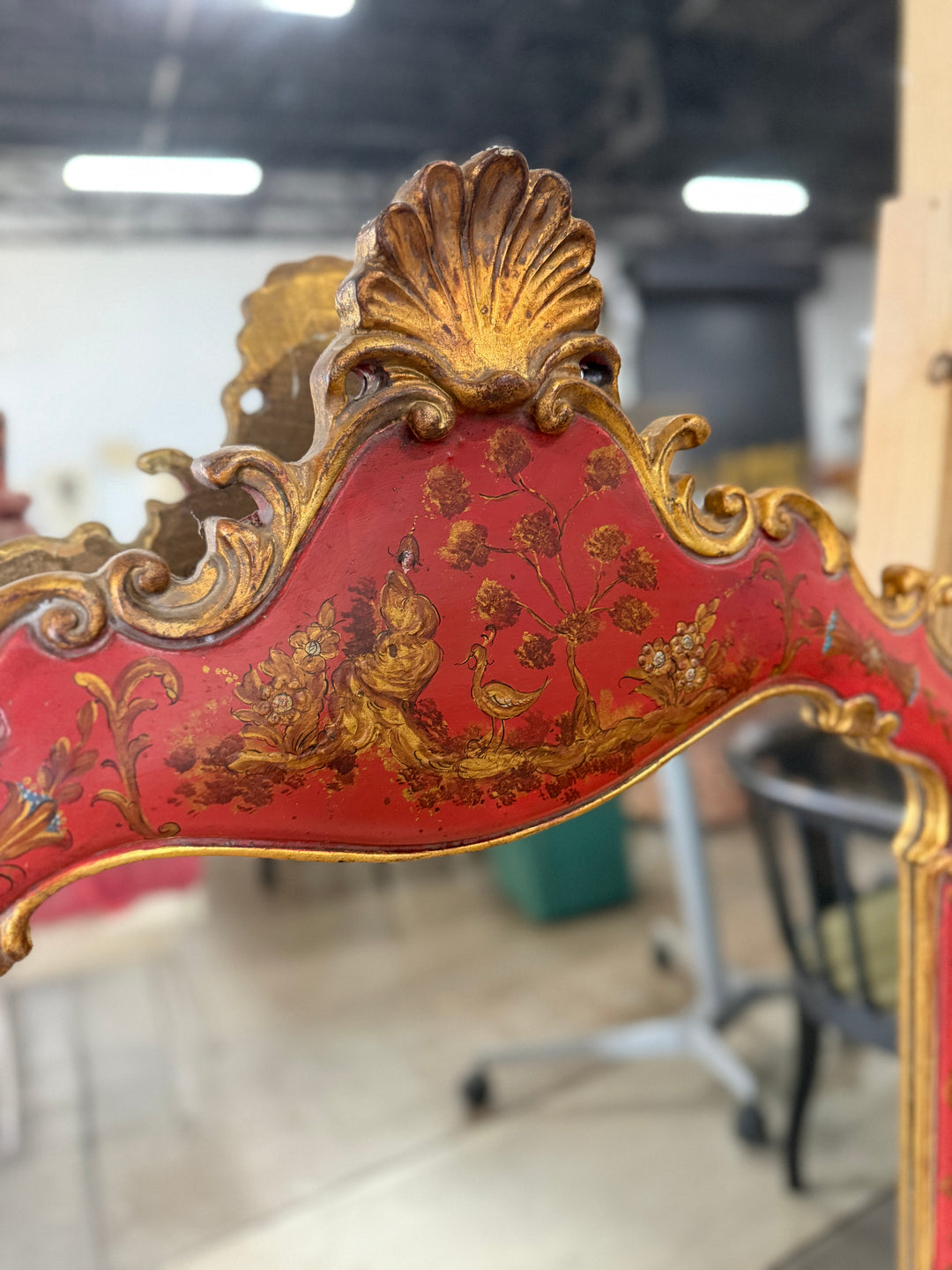 20th Century Hand Carved Gilt and Red Painted Mirror