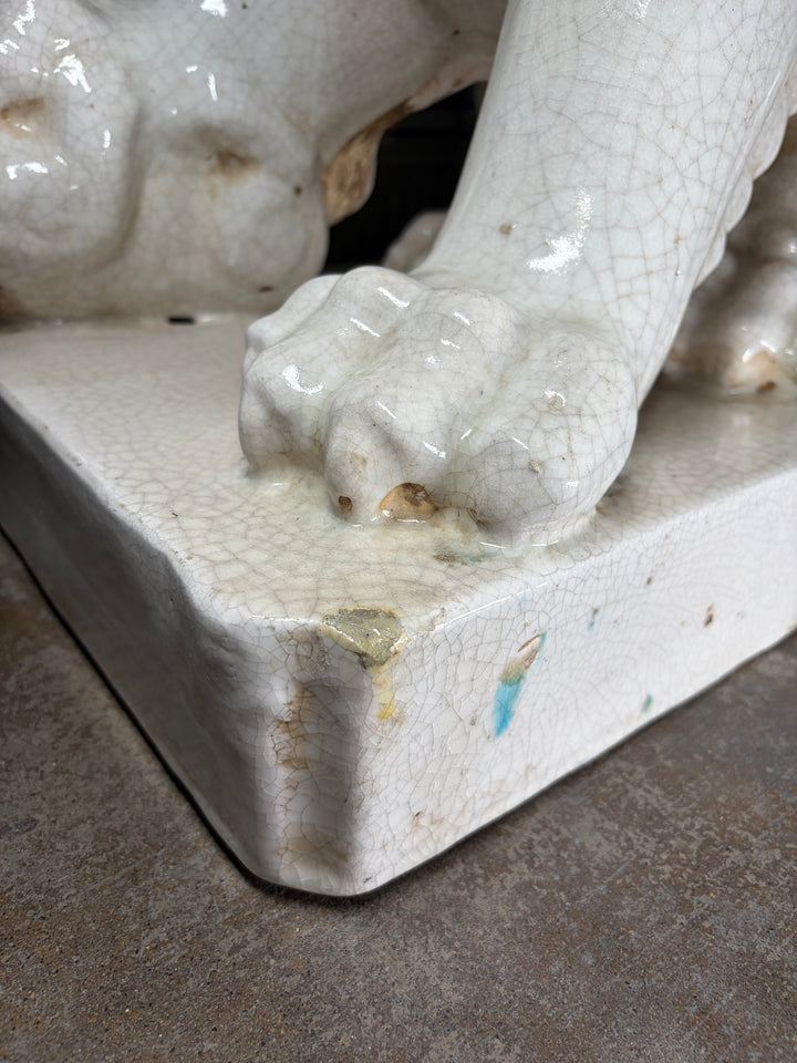 Pair Large White Glazed Ceramic Foo Dog Statues