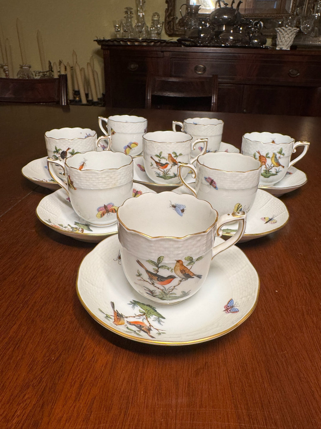 8 Herend Rothschild Dessert Tea Cups (#709)