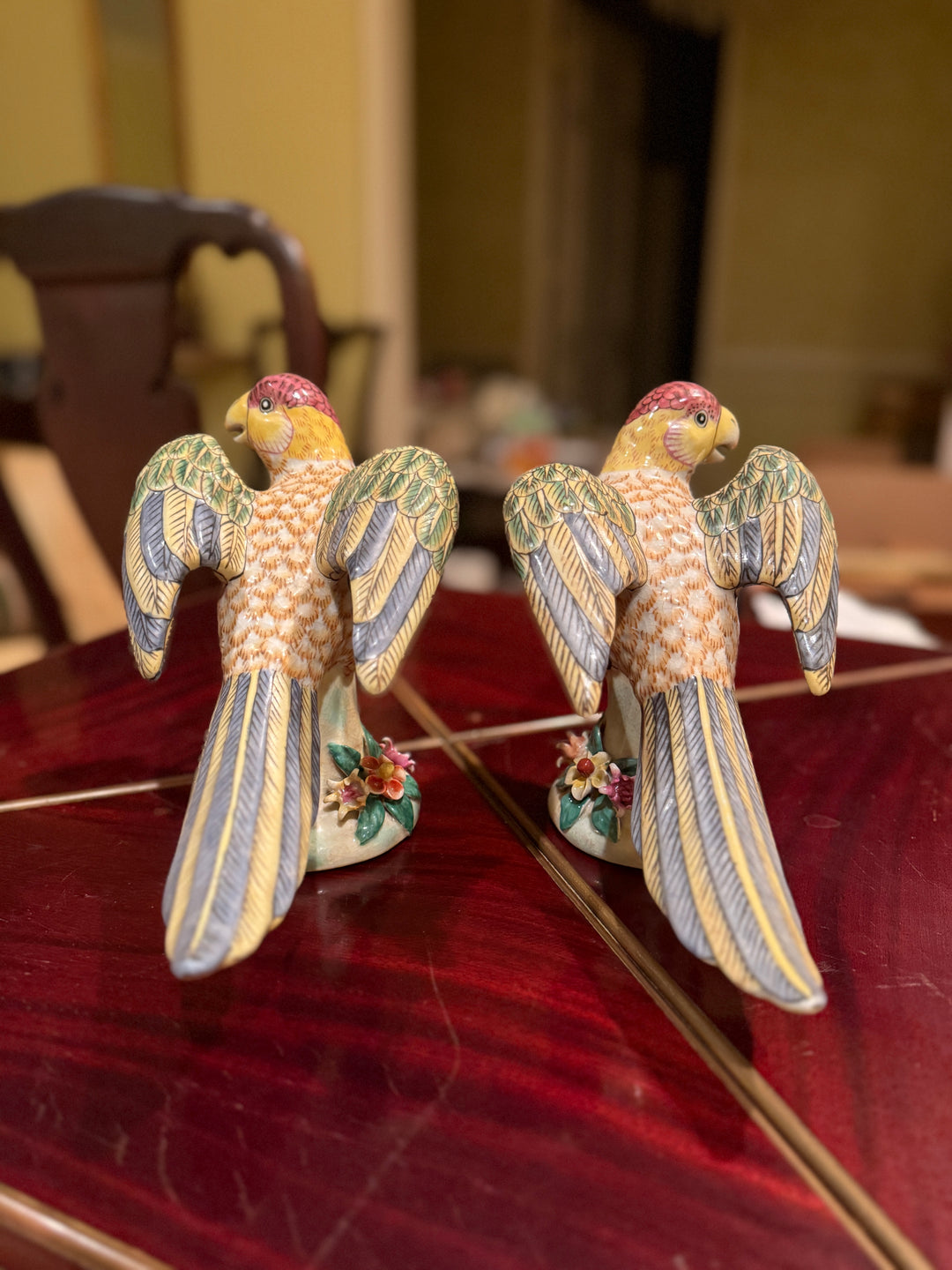 Majolica Parrot Figurines