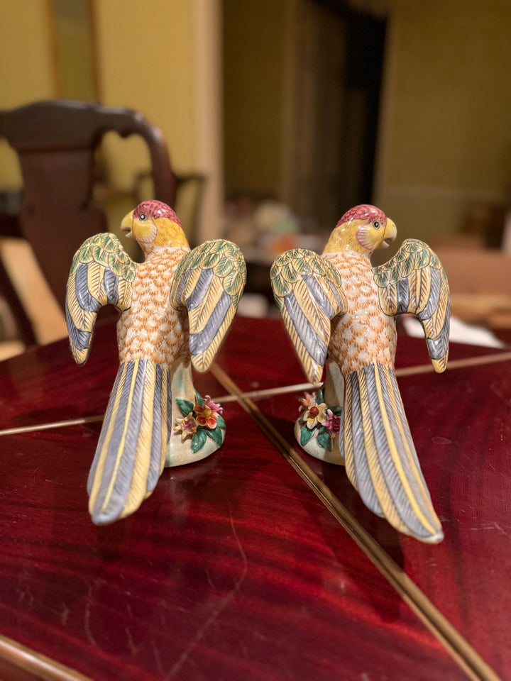 Majolica Parrot Figurines