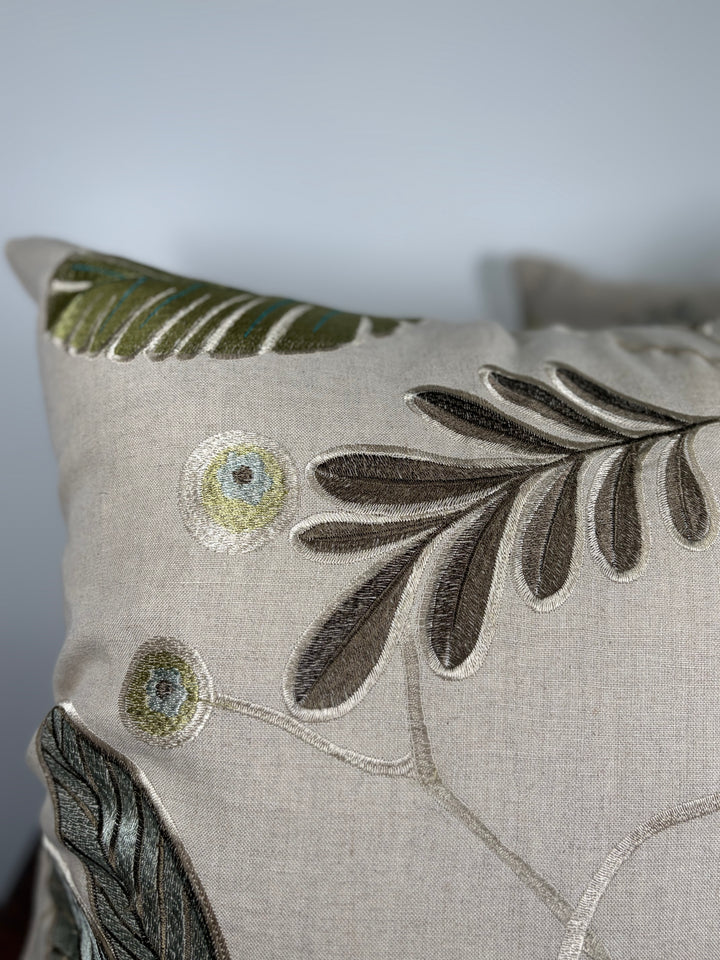 Pair of Embroidered Botanical Throw Pillows