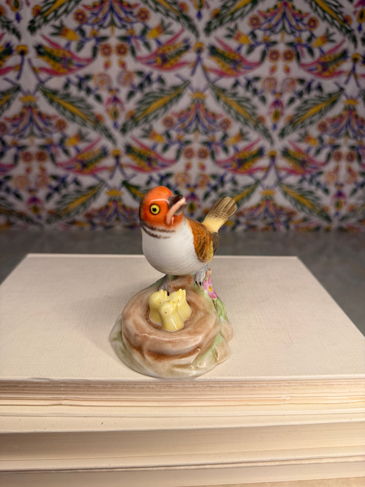 Herend Porcelain Bird Figurine with Nest and Chicks