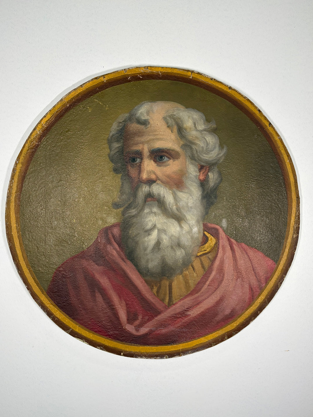 Oval Portrait Painting of Bearded Elder on Board