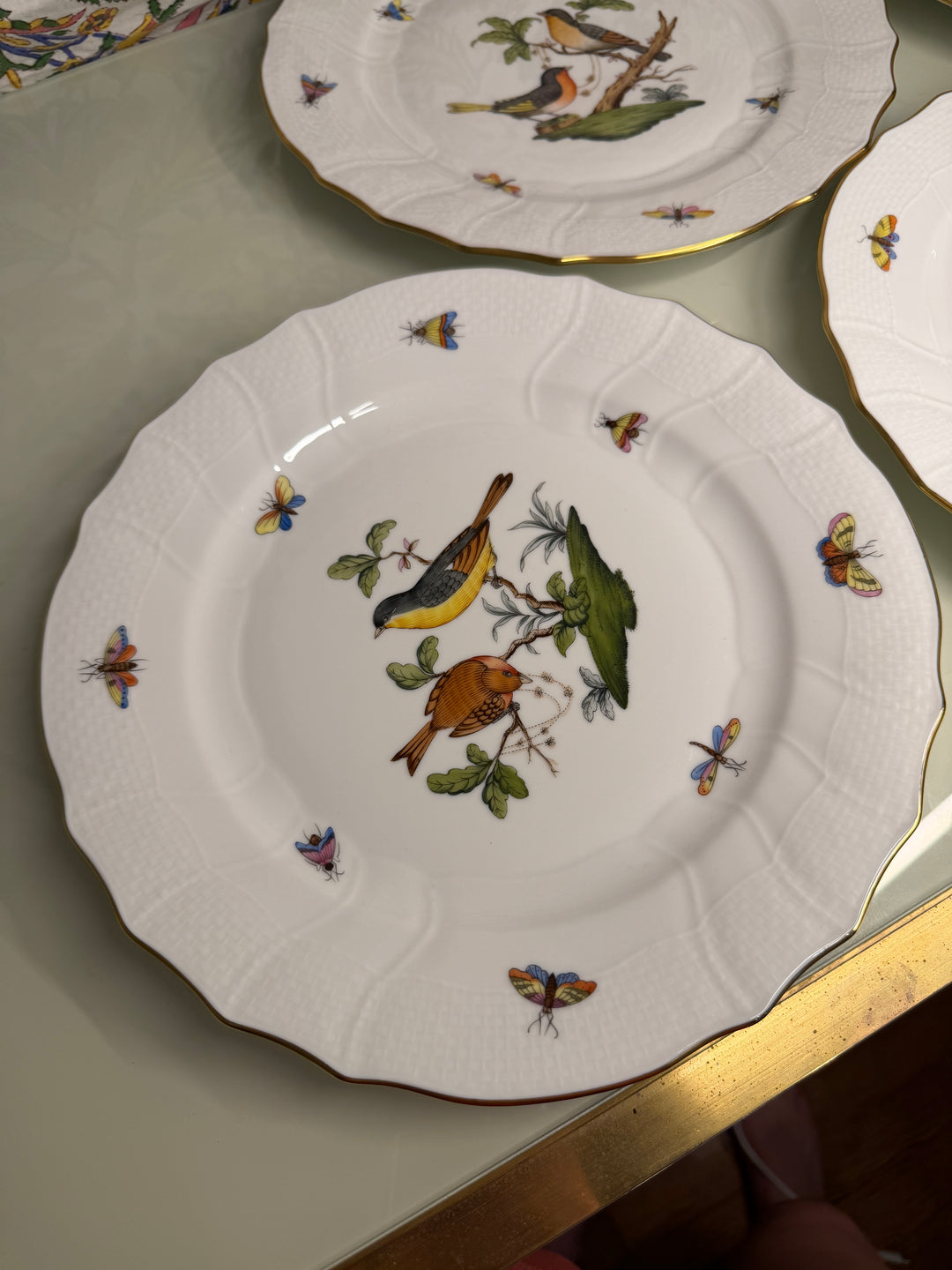 Set of Four Herend Rothschild Bird Dinner Plates