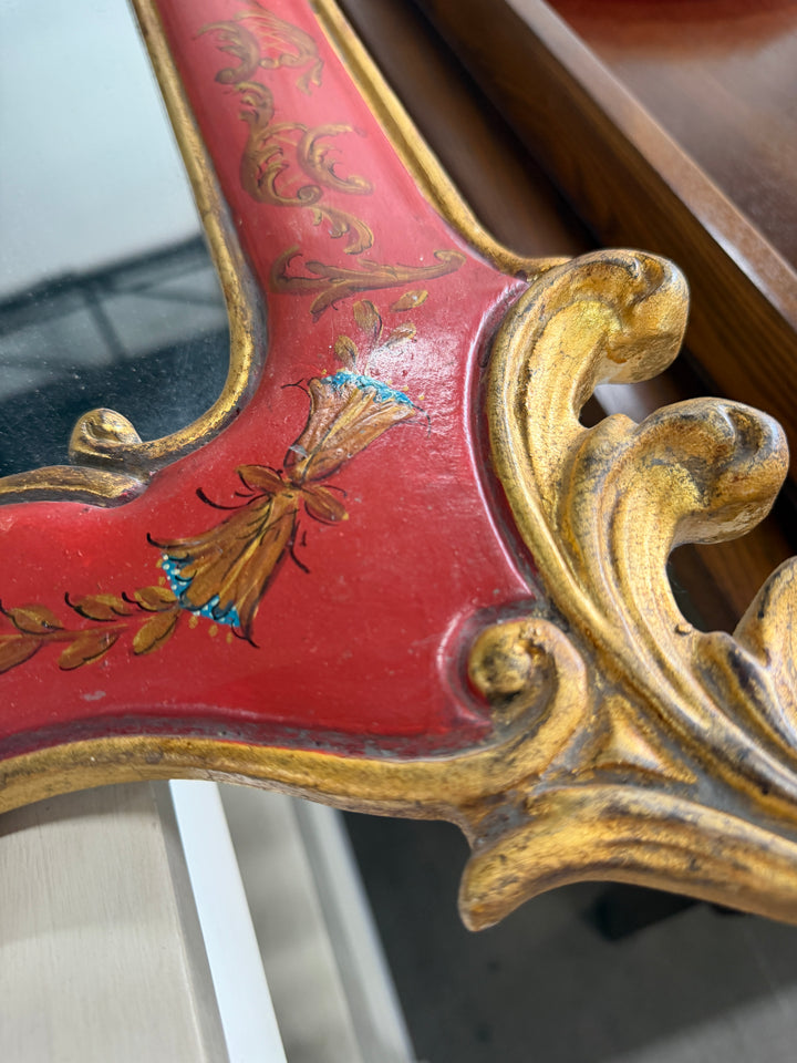 20th Century Hand Carved Gilt and Red Painted Mirror
