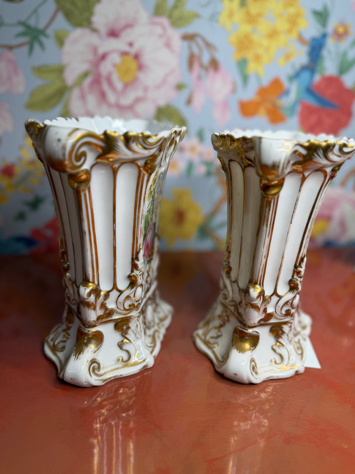 Set of 2 Antique French Porcelain Vases