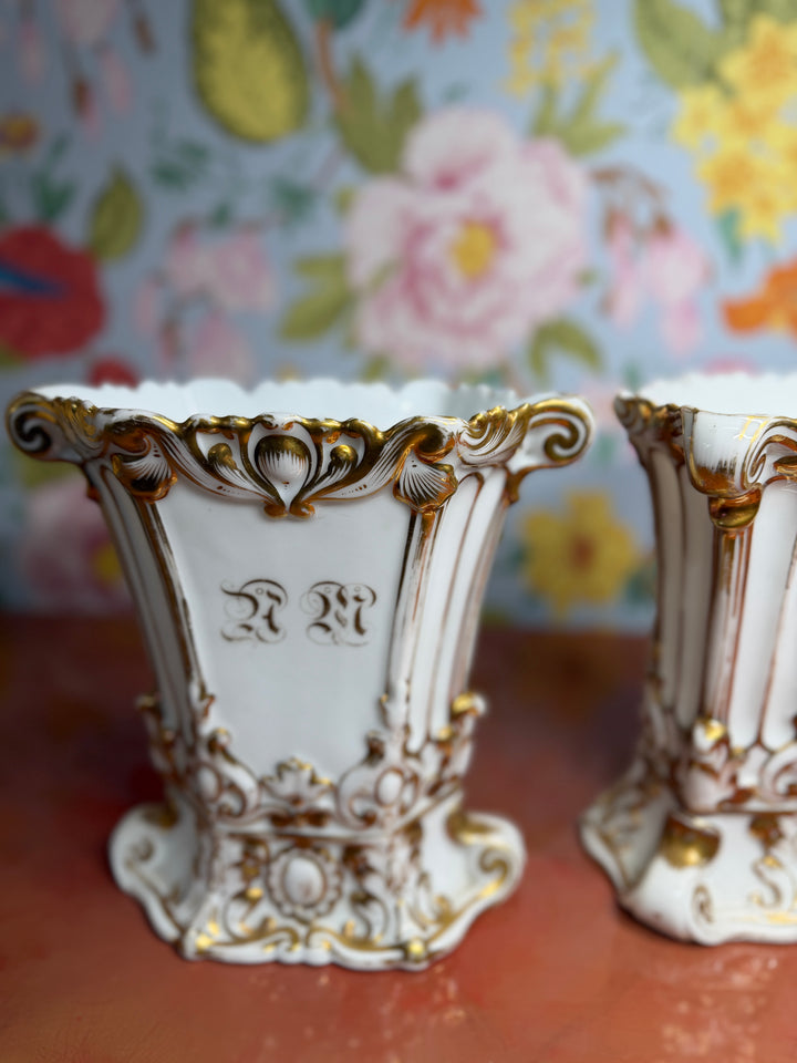 Set of 2 Antique French Porcelain Vases