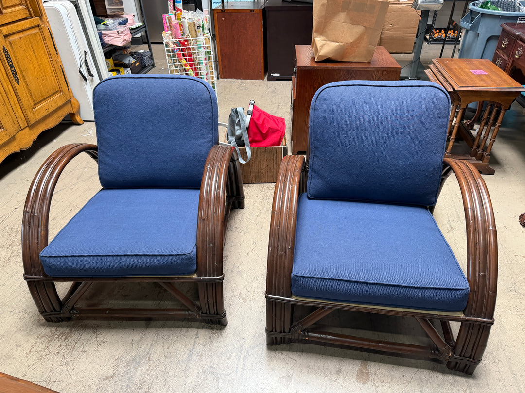 Set of 2 Vintage Bamboo and Rattan Armchair