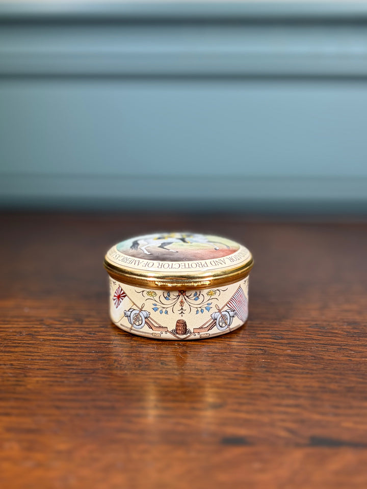 Halcyon Days George Washington Enamel Pill Box with Original Box