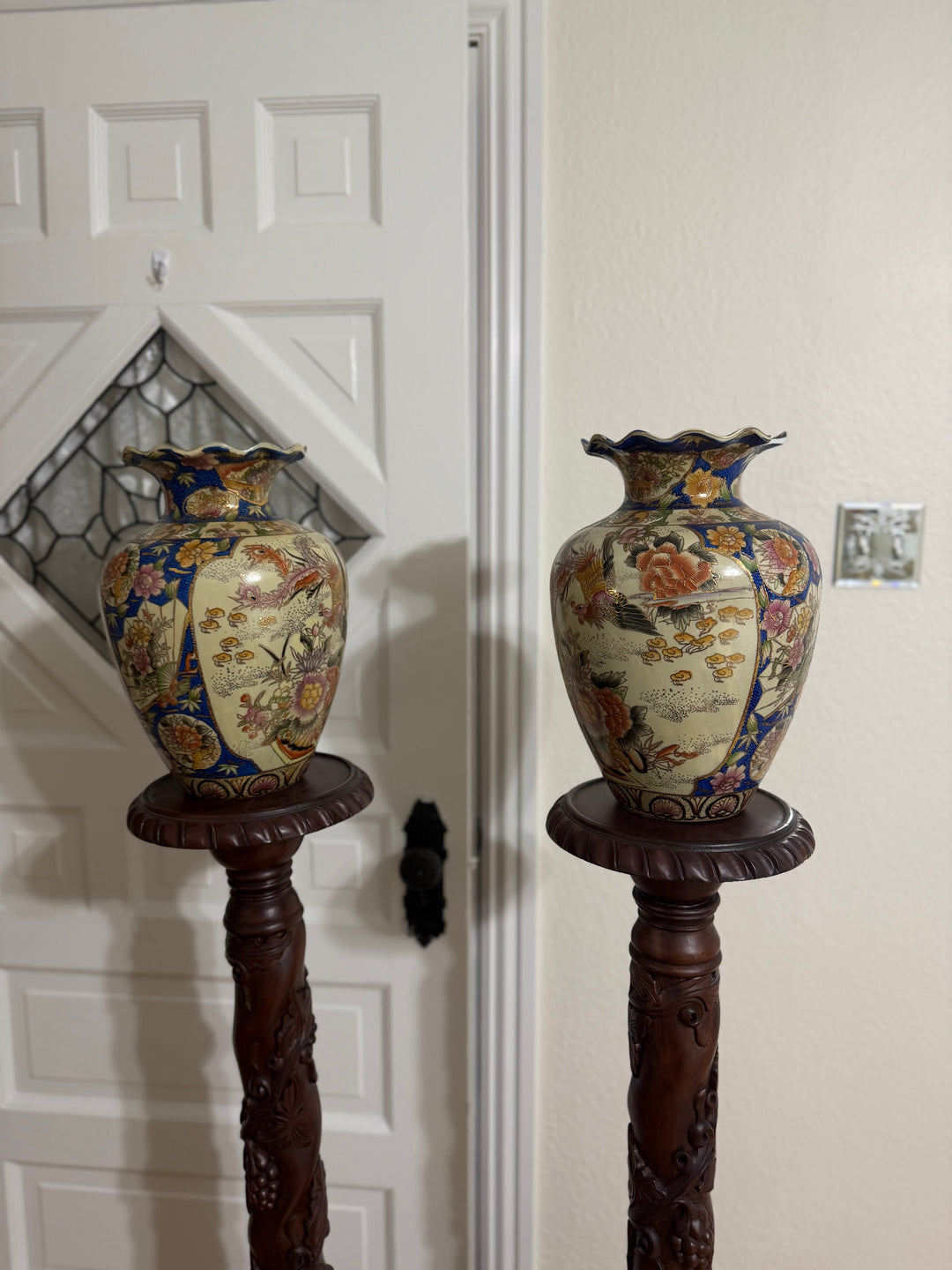 Antique Vases with Wooden Stands