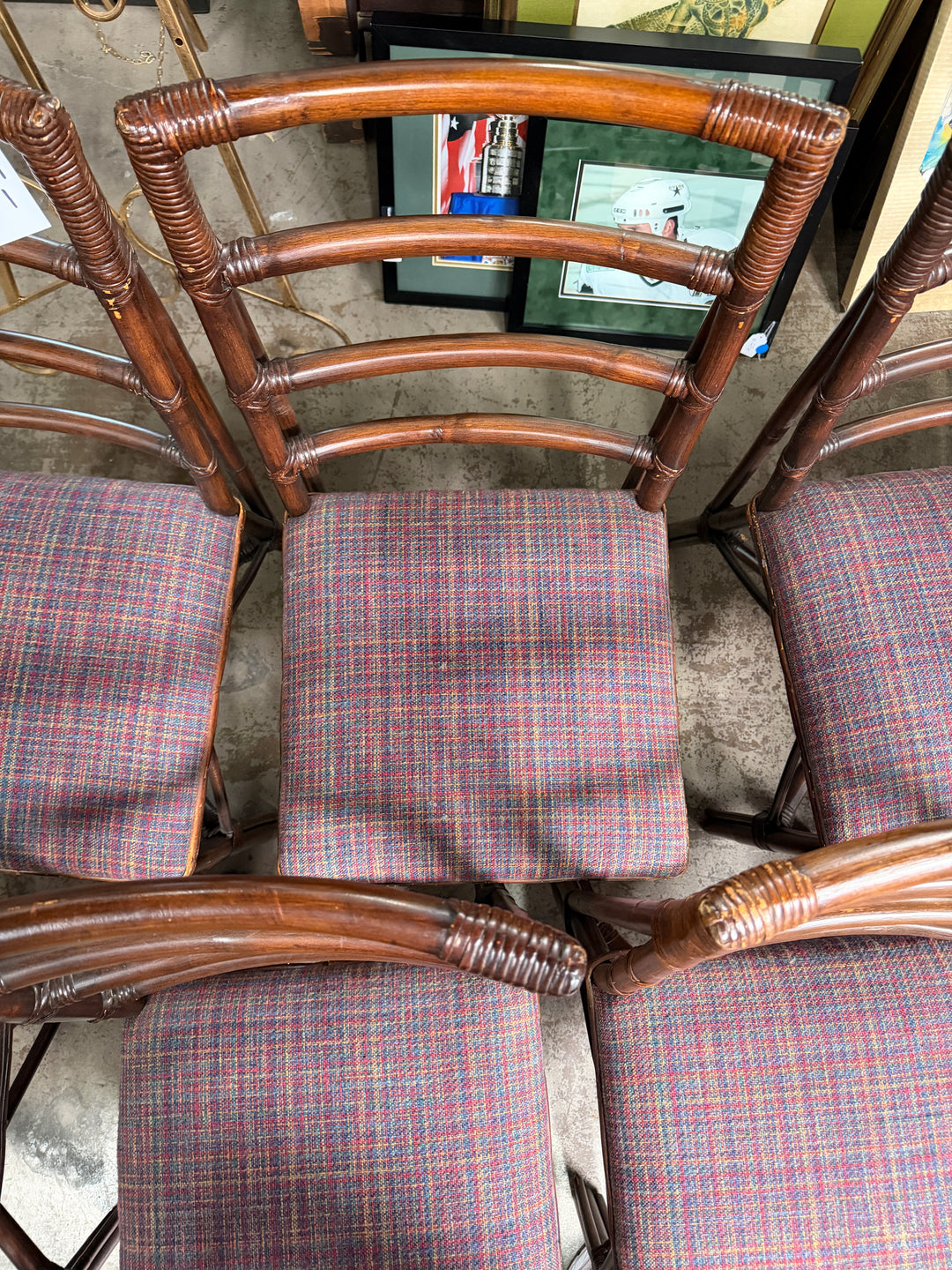 Set of 8 Vintage Bamboo and Rattan Chairs