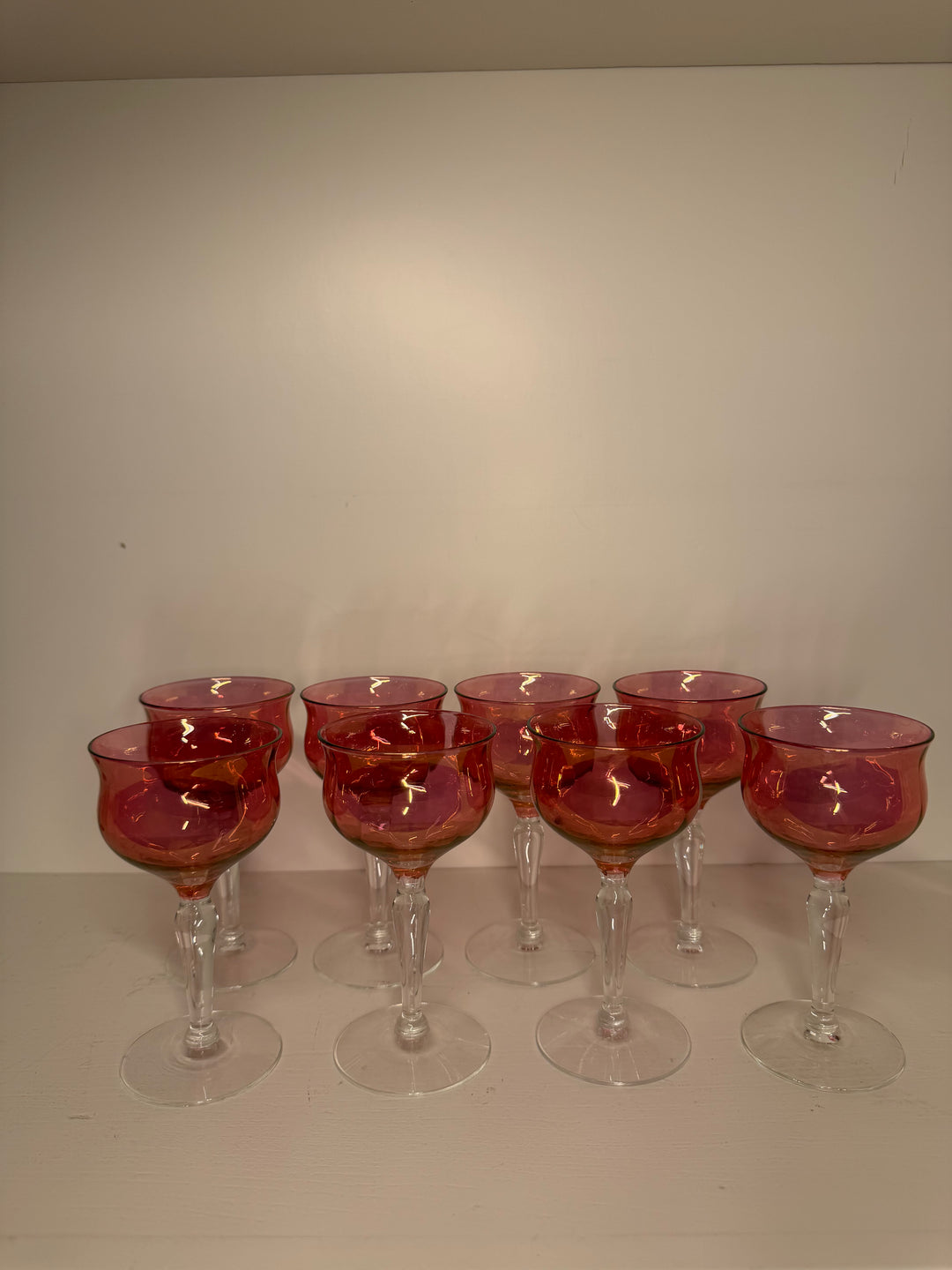Vintage Cranberry Iridescent Glass Coupes - Set of 8