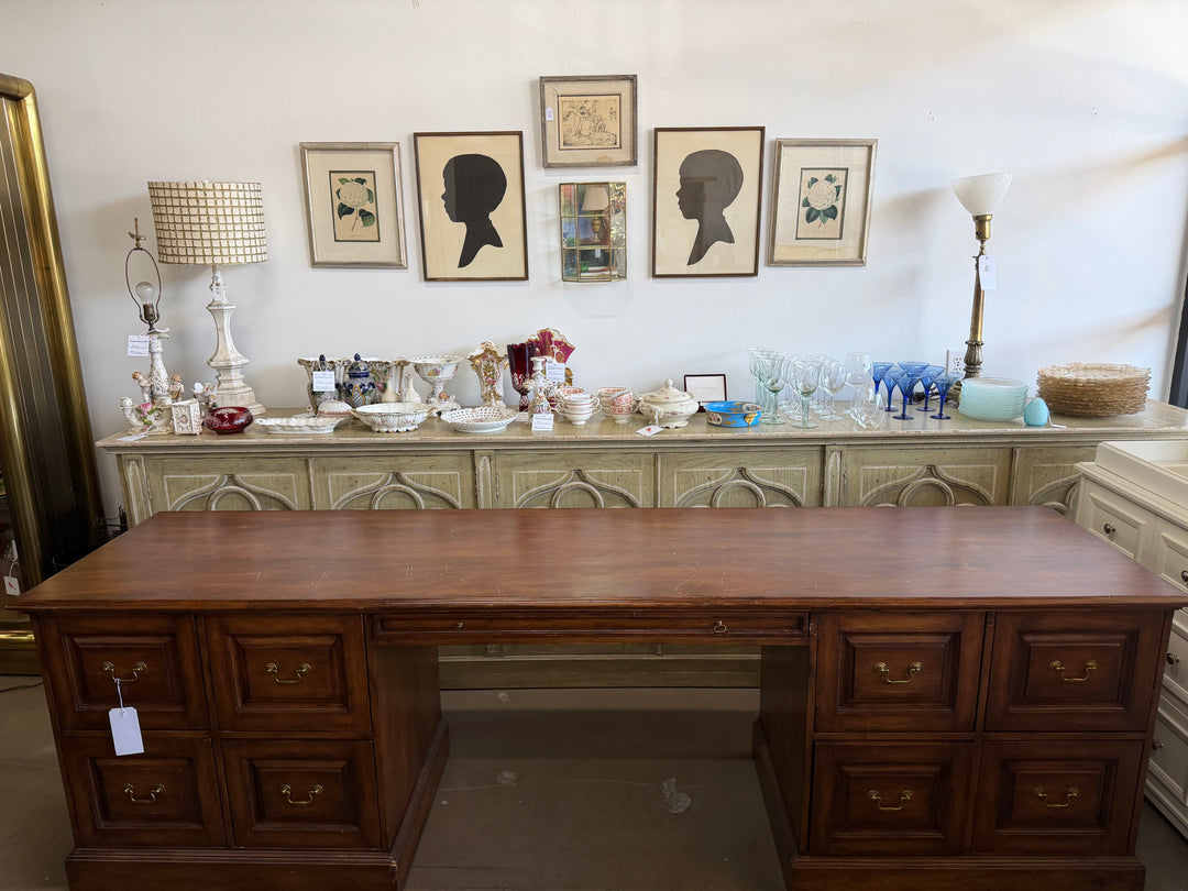 Vintage Wooden Desk with 8 Drawers