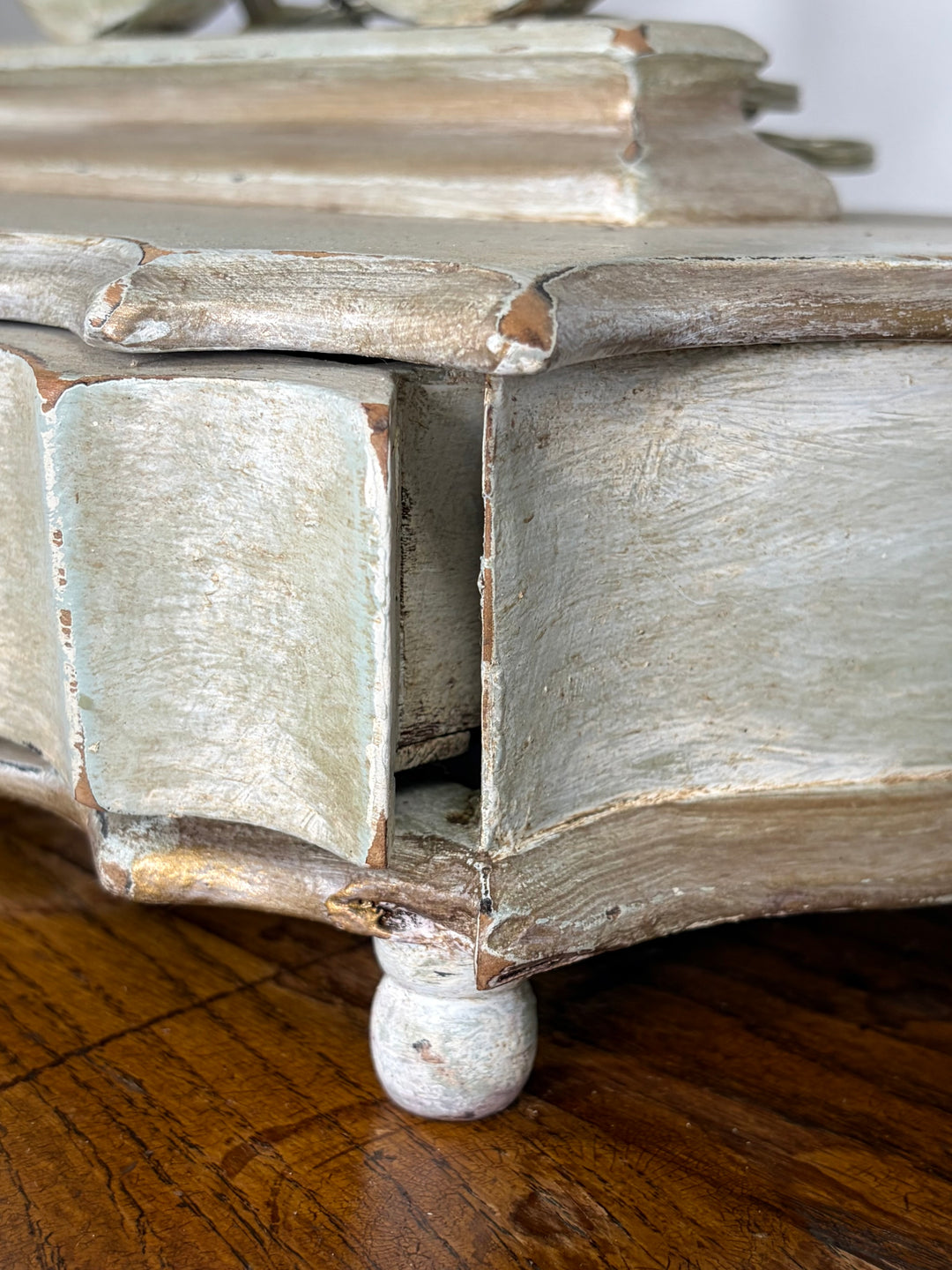 Baroque-Style Vanity Mirror with Candelabra Arms and Jewelry Box Base