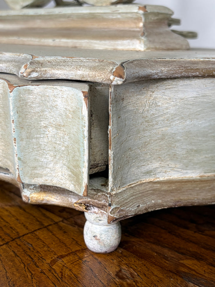 Baroque-Style Vanity Mirror with Candelabra Arms and Jewelry Box Base