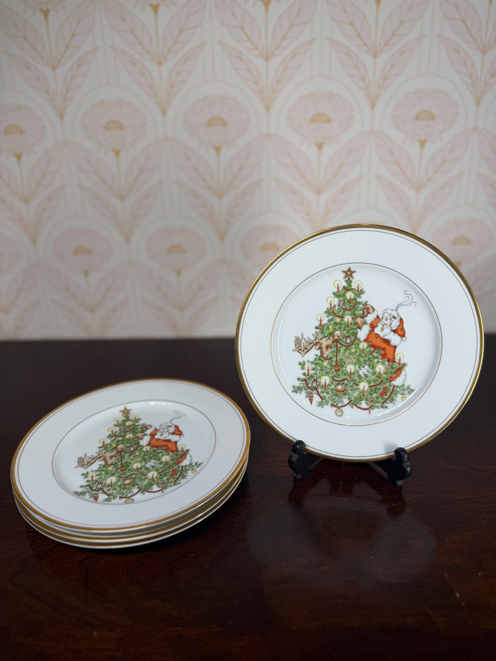 Fitz and Floyd 4 Christmas Tree Side Plates