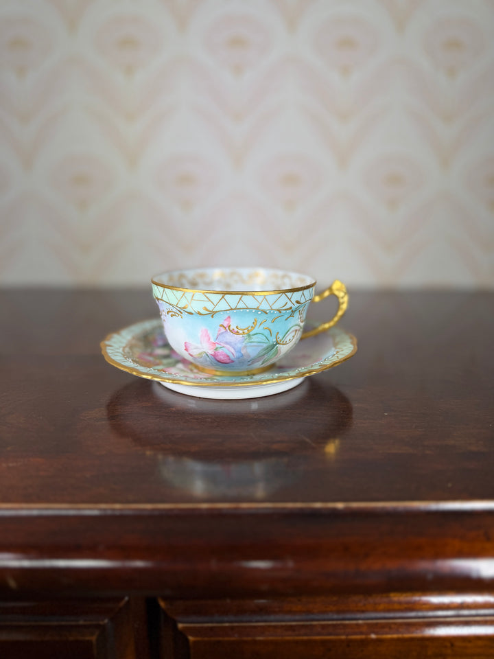 Antique Floral Limoges Teacup and Saucer
