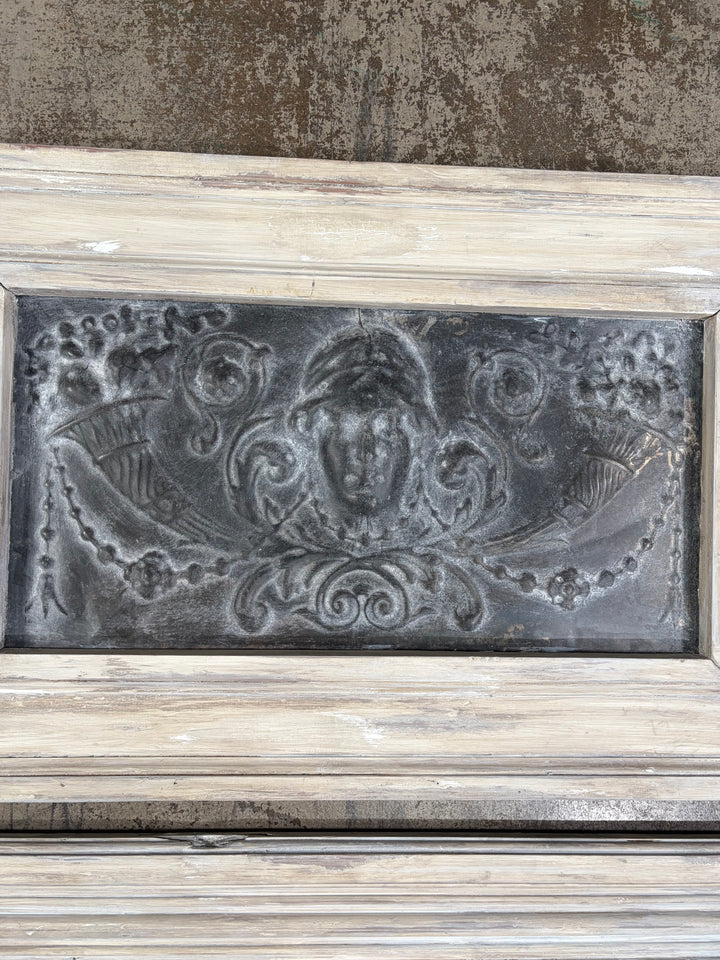 Set of Three Framed Embossed Metal Panels with Classical Face Motif