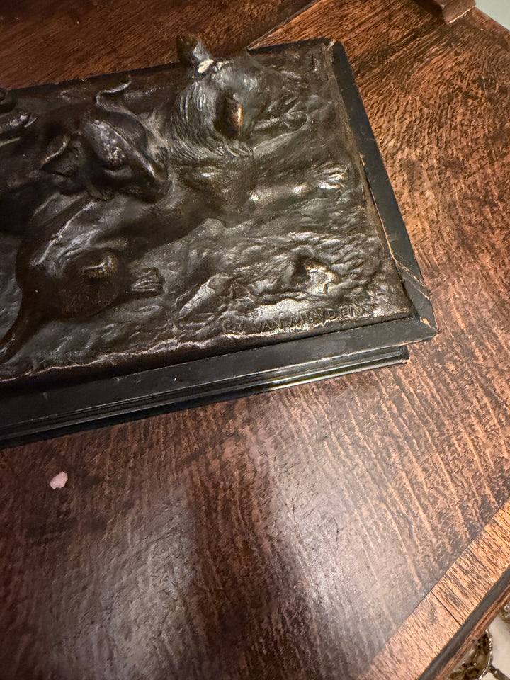 Bronze Sculpture of Lion Cubs by E.V. Van Mundent & Signature