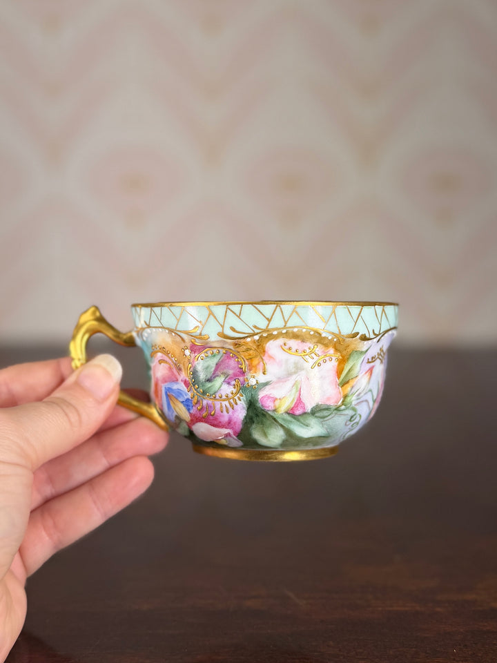 Antique Floral Limoges Teacup and Saucer