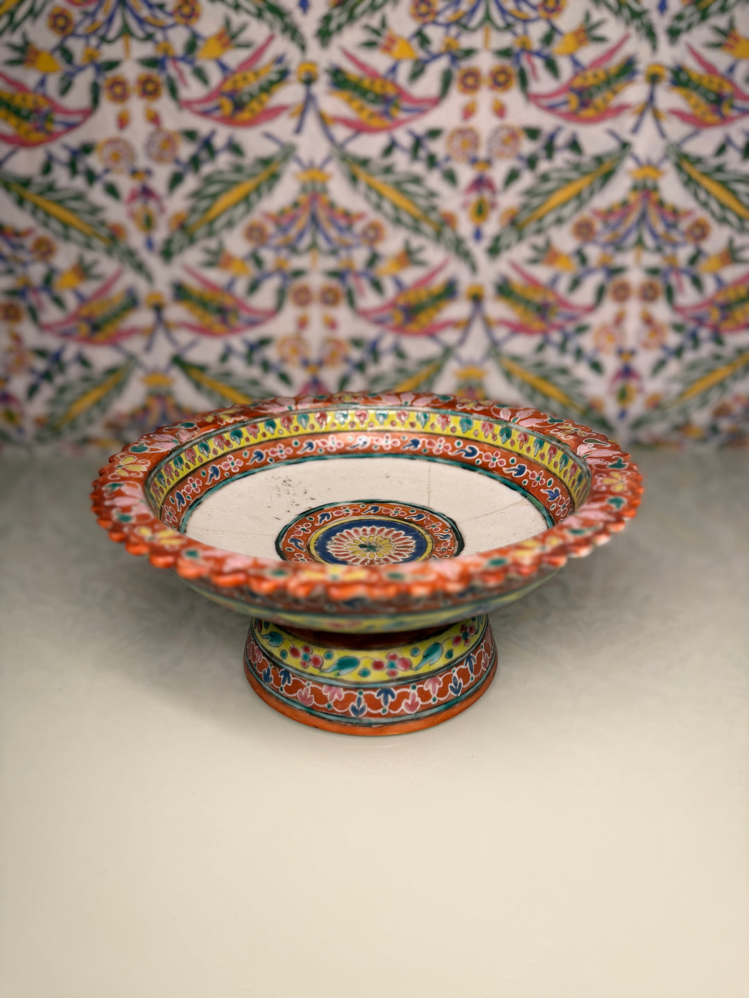 Polychrome Ceramic Footed Tazza / Compote