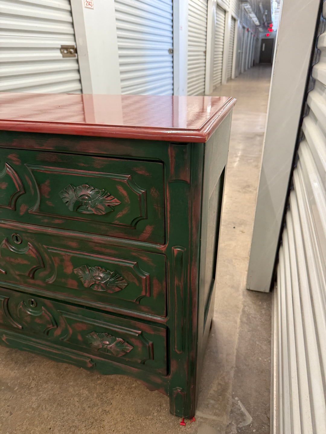 Antique Pink and Green Chest of Drawers