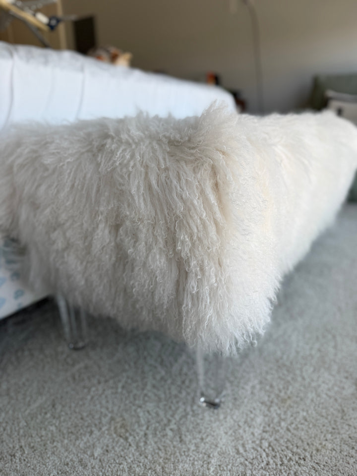 Mongolian Lamb Fur Bench with Lucite Legs