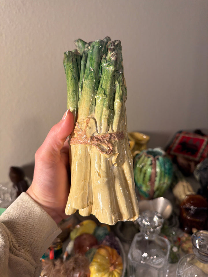 Majolica-Style Ceramic Asparagus Bundle Figurine