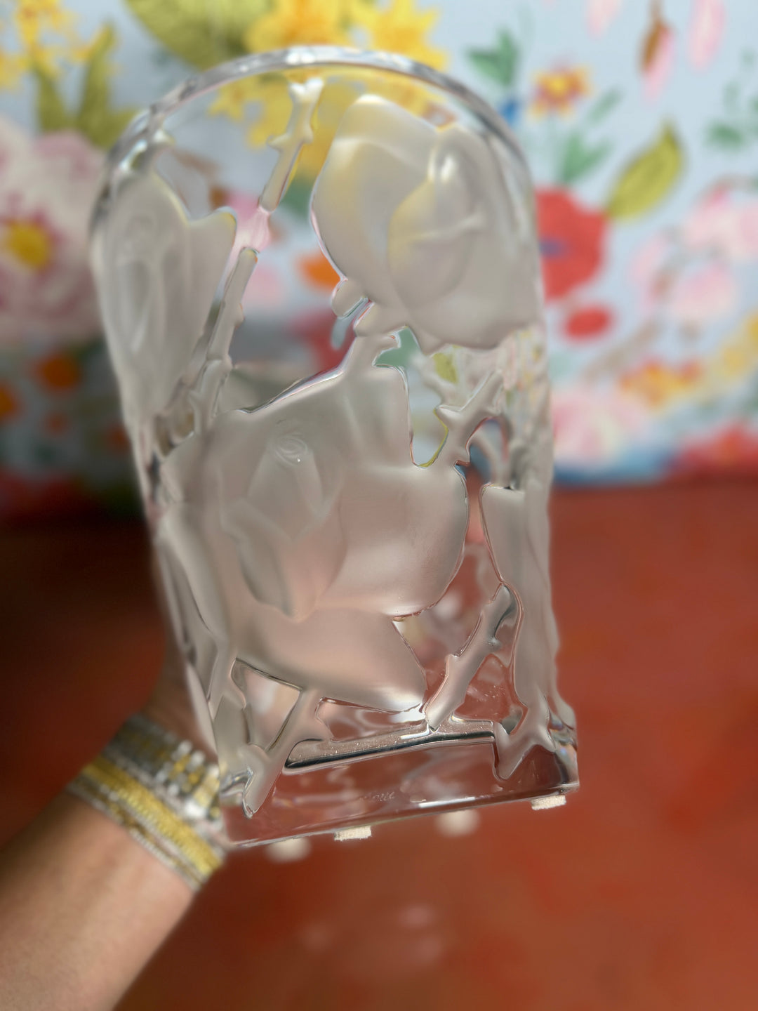 Lalique Ispahan Rose Crystal Vase