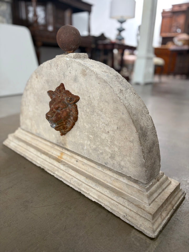 Cast Stone Demilune Fountain Panel with Lion Head Spout