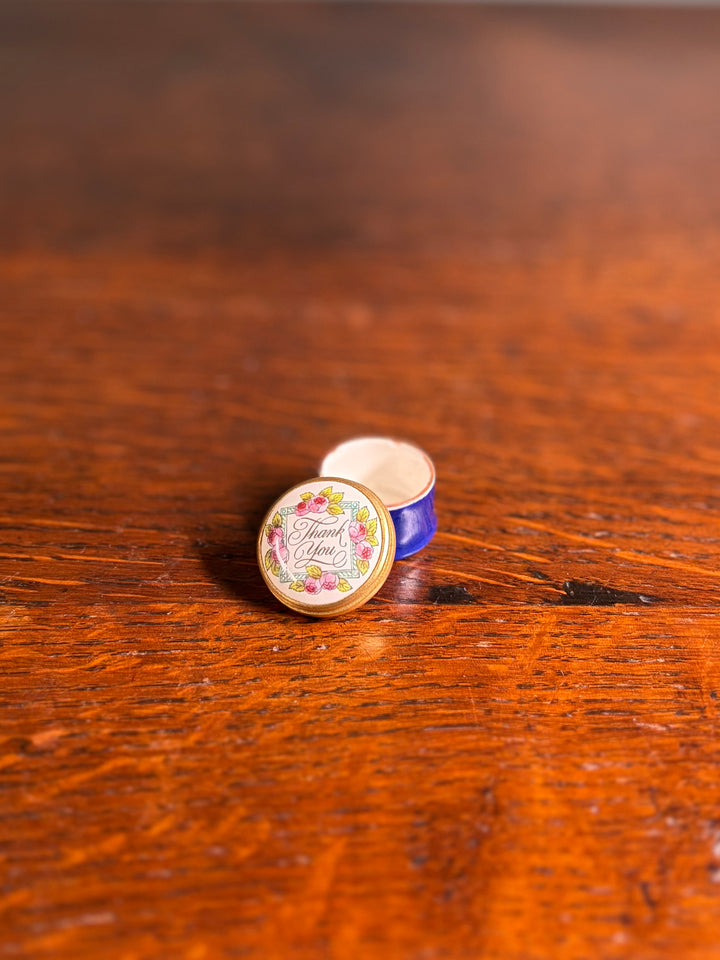 Halcyon Days “Thank You” Small Enamel Pill Box