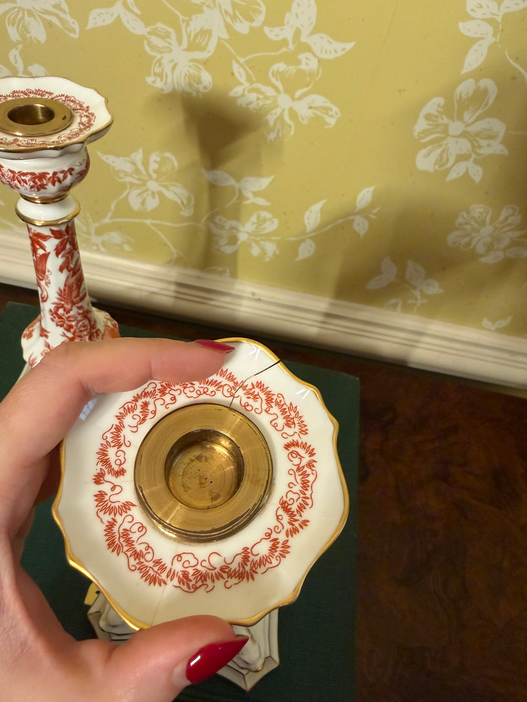 Royal Crown Derby Red Aves Candlesticks