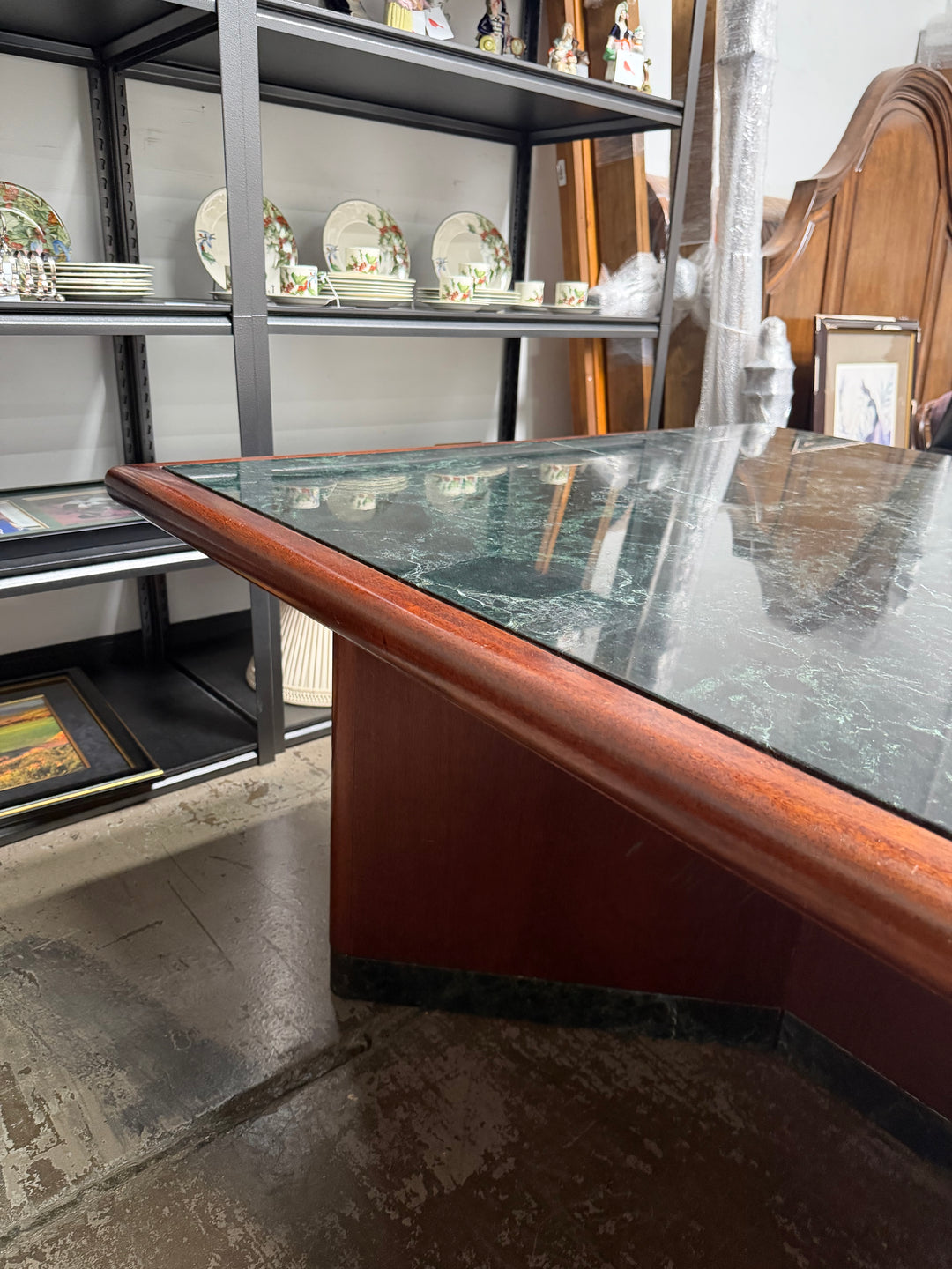 Verde Marble Table Encased in Mahogany Wood