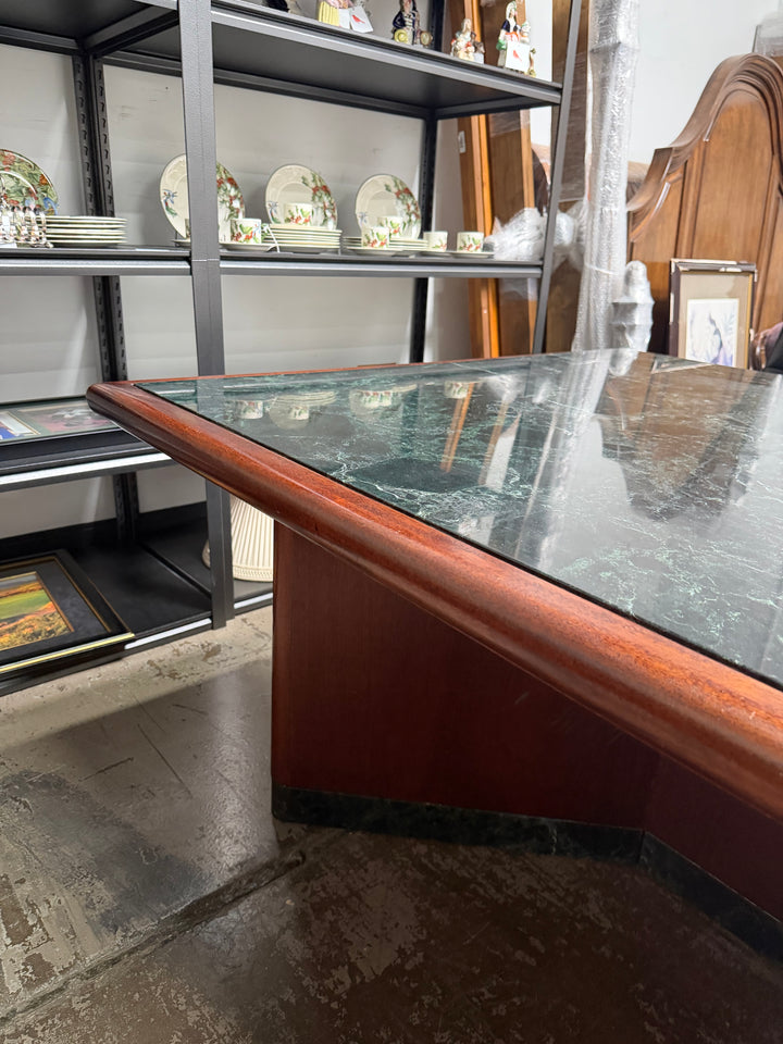 Verde Marble Table Encased in Mahogany Wood