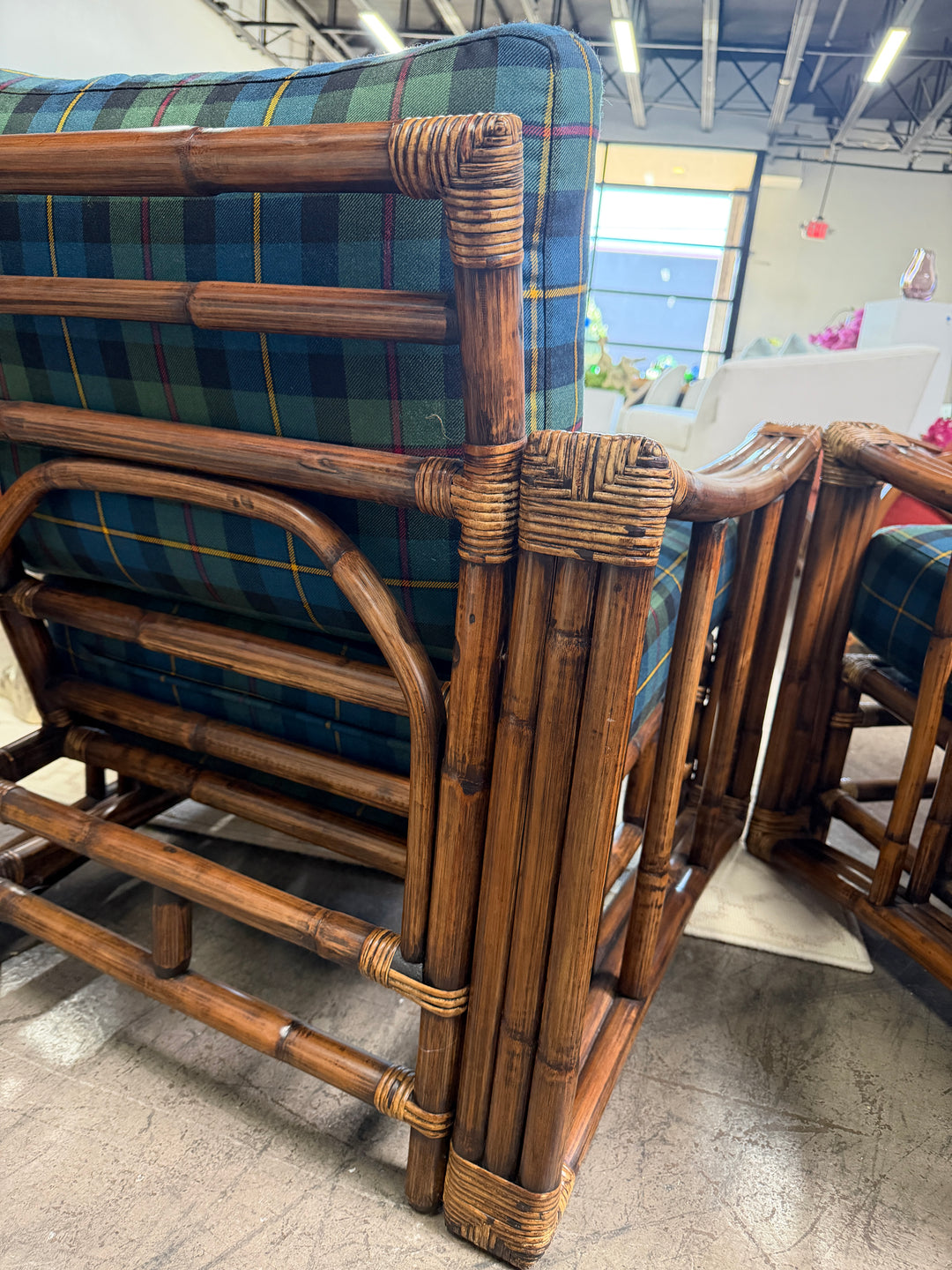 Set of 2 Vintage Bamboo and Rattan Chairs